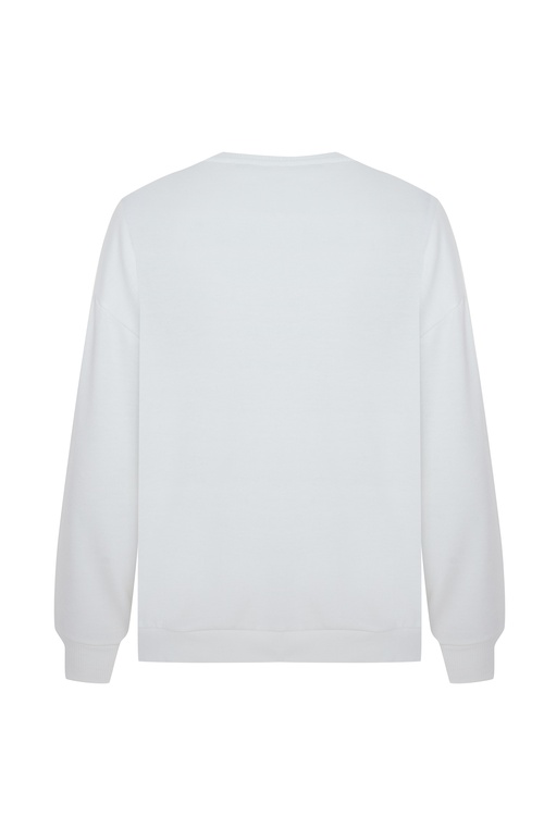  ÇİZGİLİ NAKIŞLI BİSİKLET YAKA SWEATSHIRT