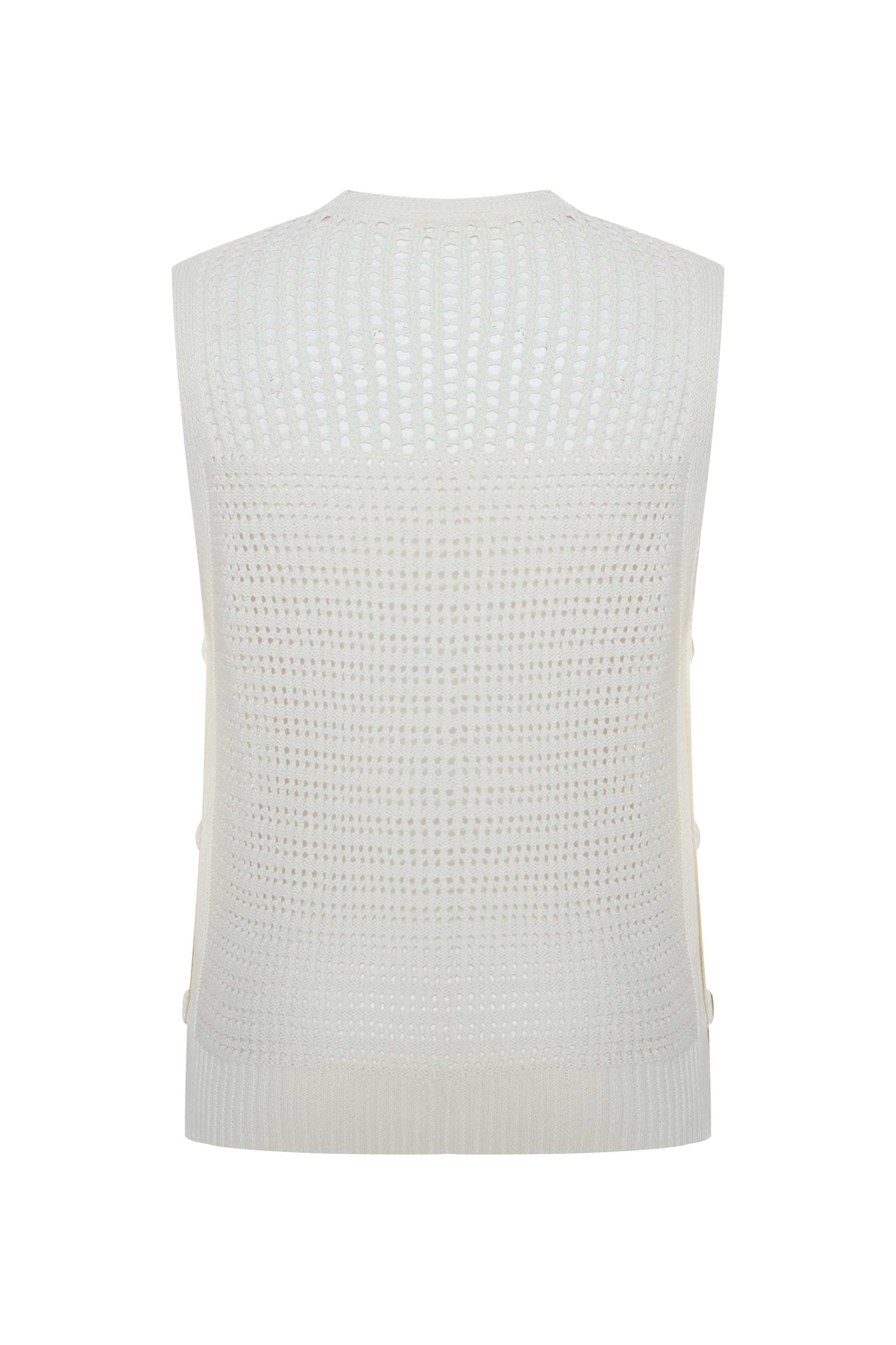 AJURLU YANLARI DÜĞMELİ KOLSUZ KAZAK