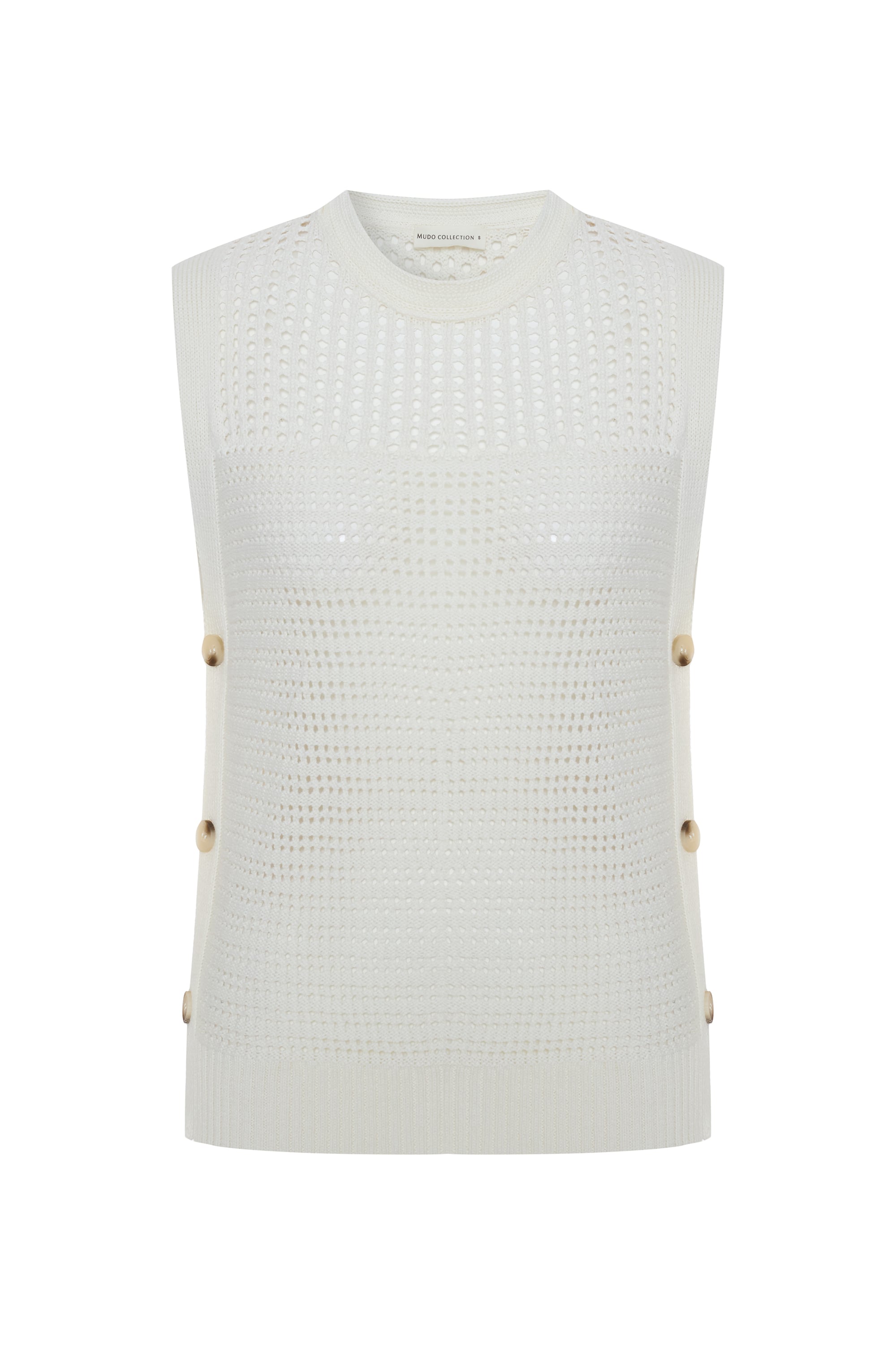 AJURLU YANLARI DÜĞMELİ KOLSUZ KAZAK