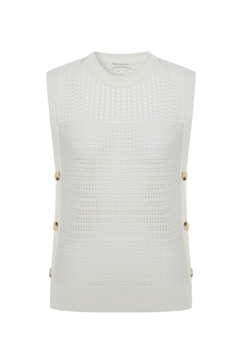  AJURLU YANLARI DÜĞMELİ KOLSUZ KAZAK