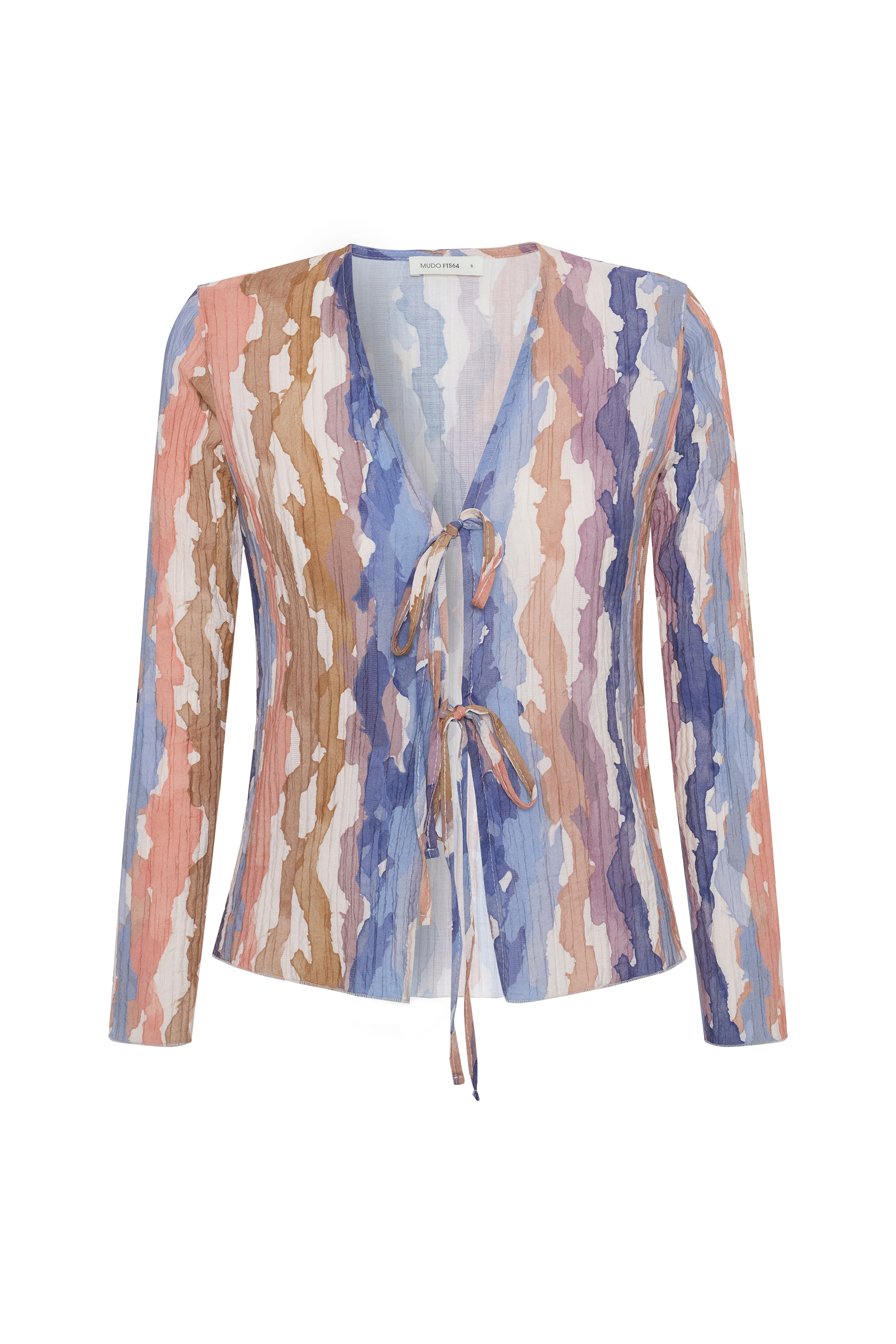 BASKILI BAĞLAMALI UZUN KOLLU BLUZ