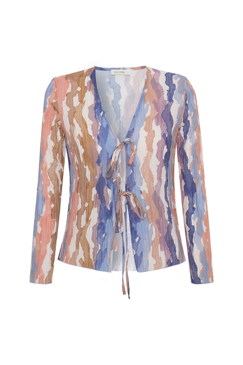  BASKILI BAĞLAMALI UZUN KOLLU BLUZ