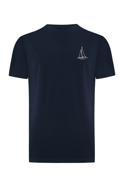 Mudo Erkek Lacivert Baskılı Bisiklet Yaka Oversize T-Shirt