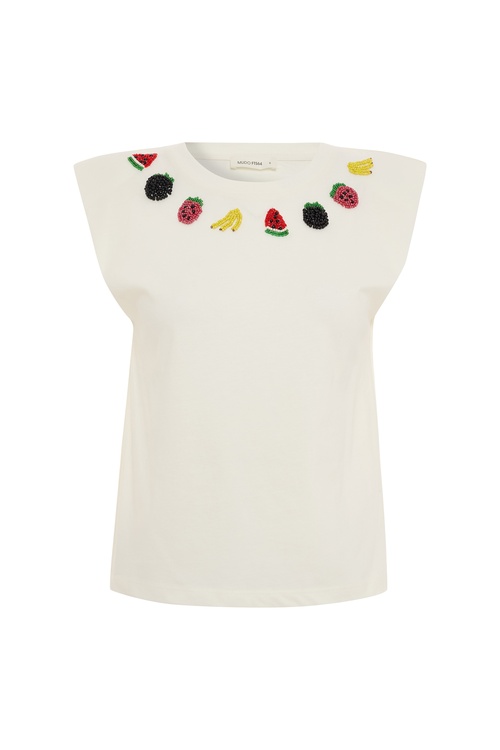  İŞLEMELİ DÜŞÜK KOL T-SHIRT