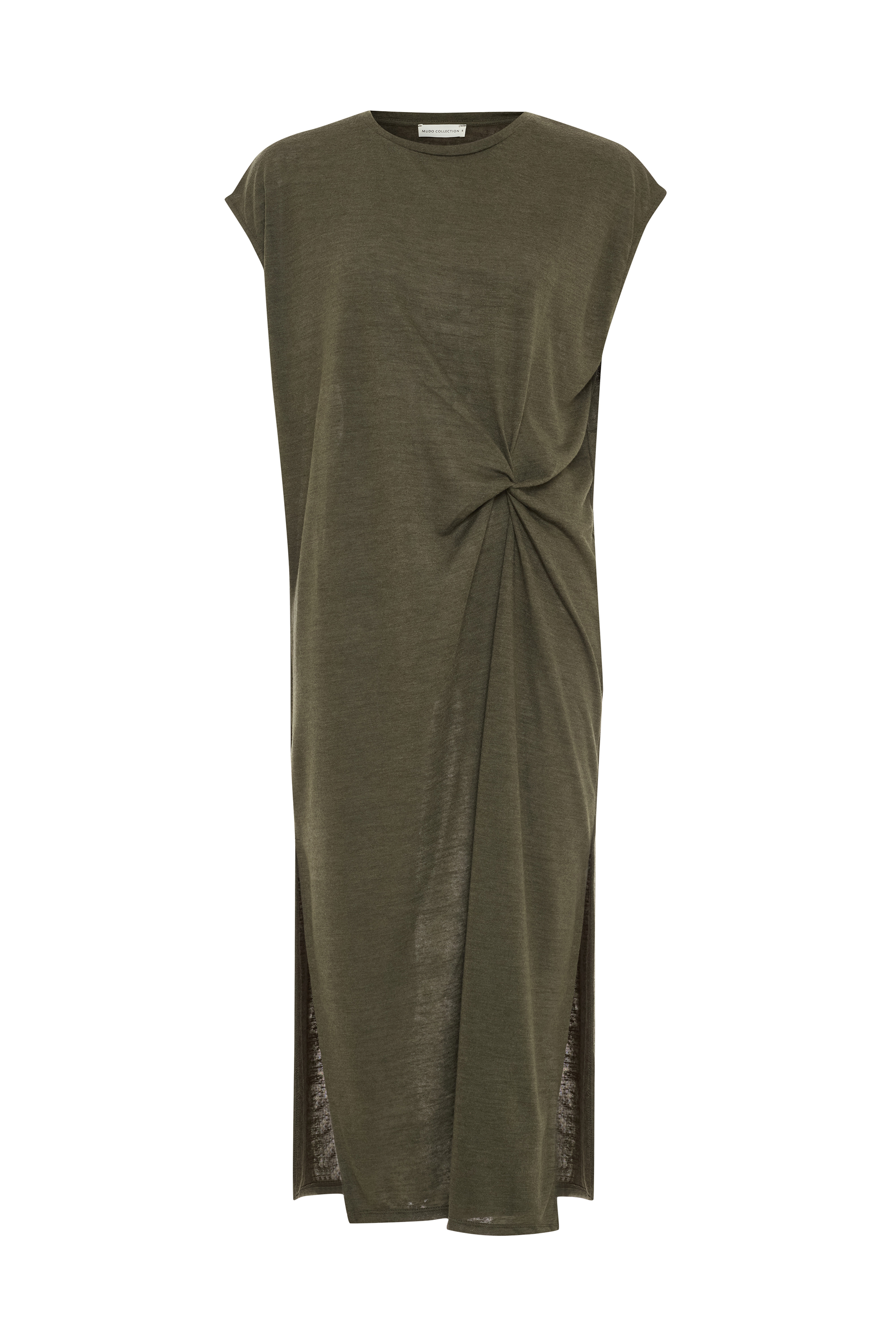 DÜĞÜM DETAYLI YIRTMAÇLI MİDİ ELBİSE