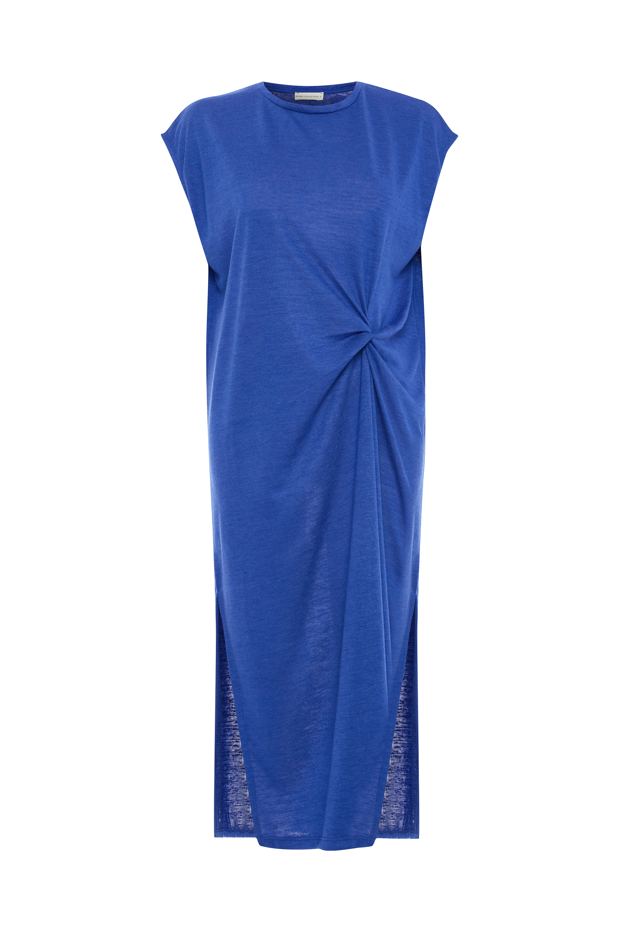 DÜĞÜM DETAYLI YIRTMAÇLI MİDİ ELBİSE