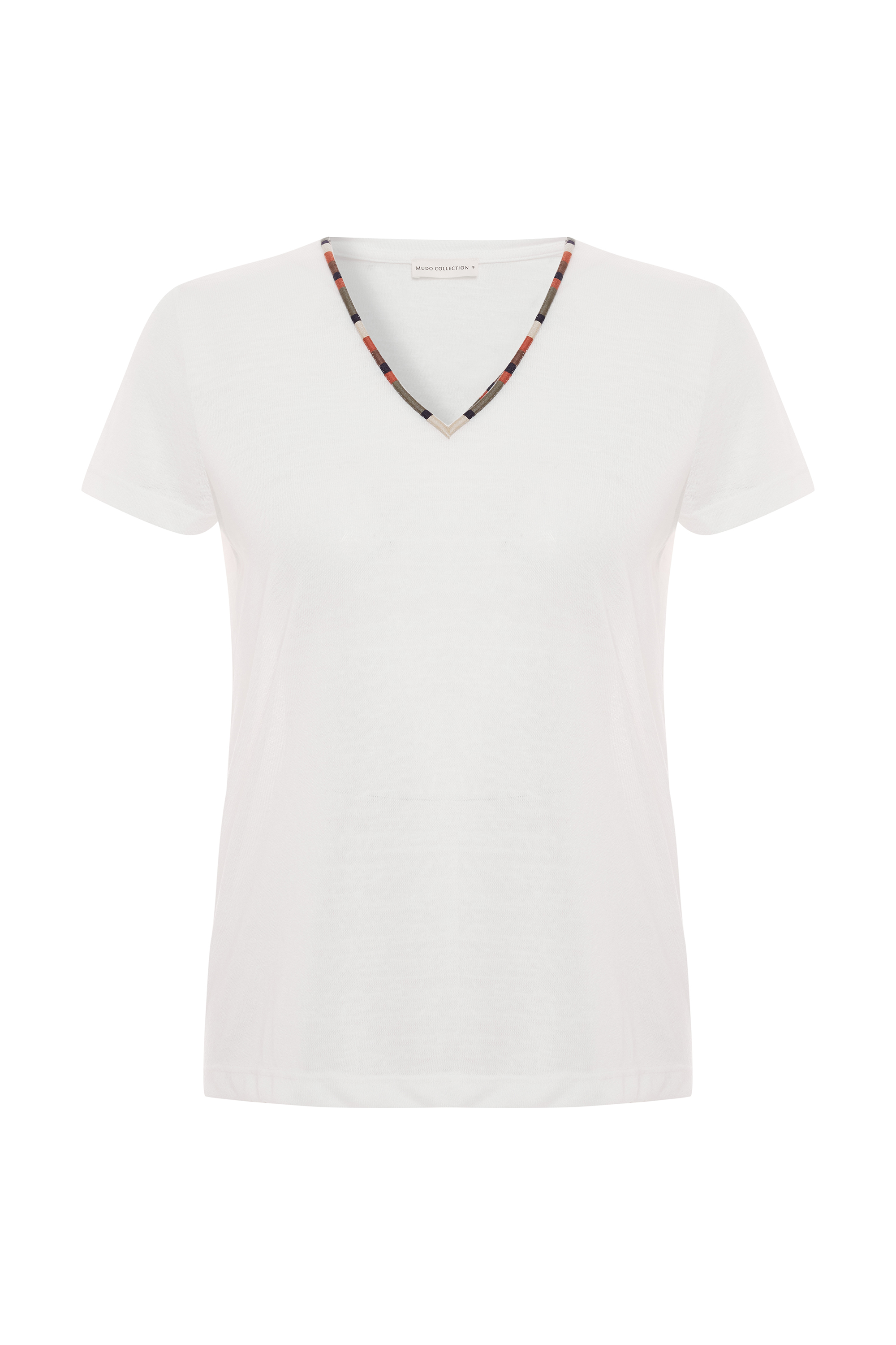 NAKIŞLI V YAKA T-SHIRT