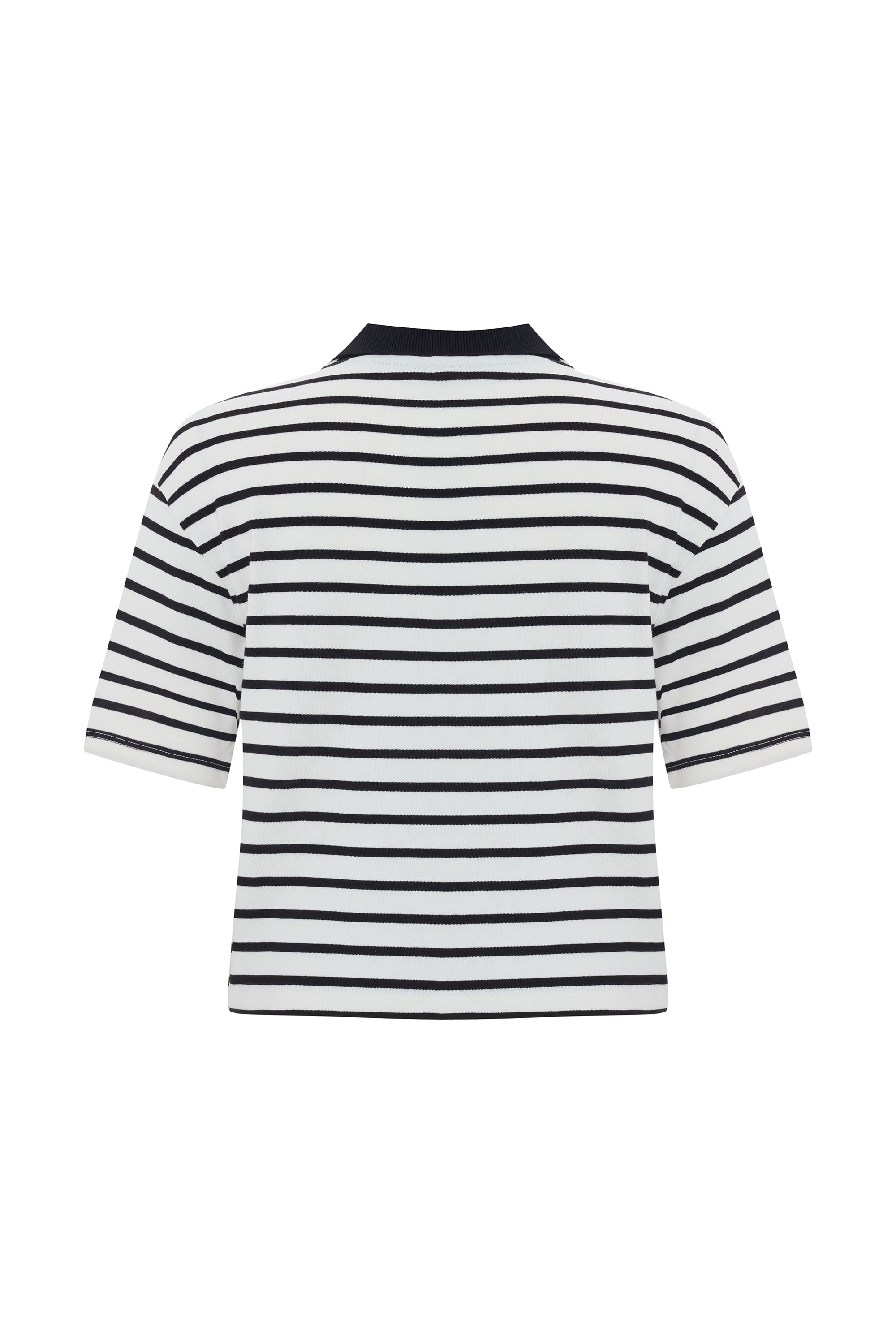 POLO YAKA ÇİZGİLİ CROP T-SHIRT