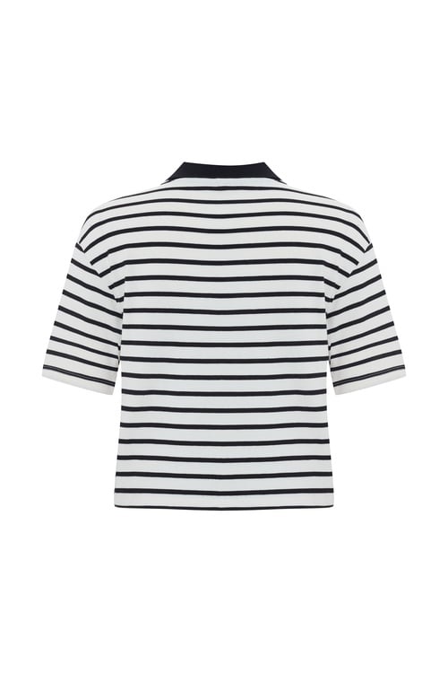  POLO YAKA ÇİZGİLİ CROP T-SHIRT