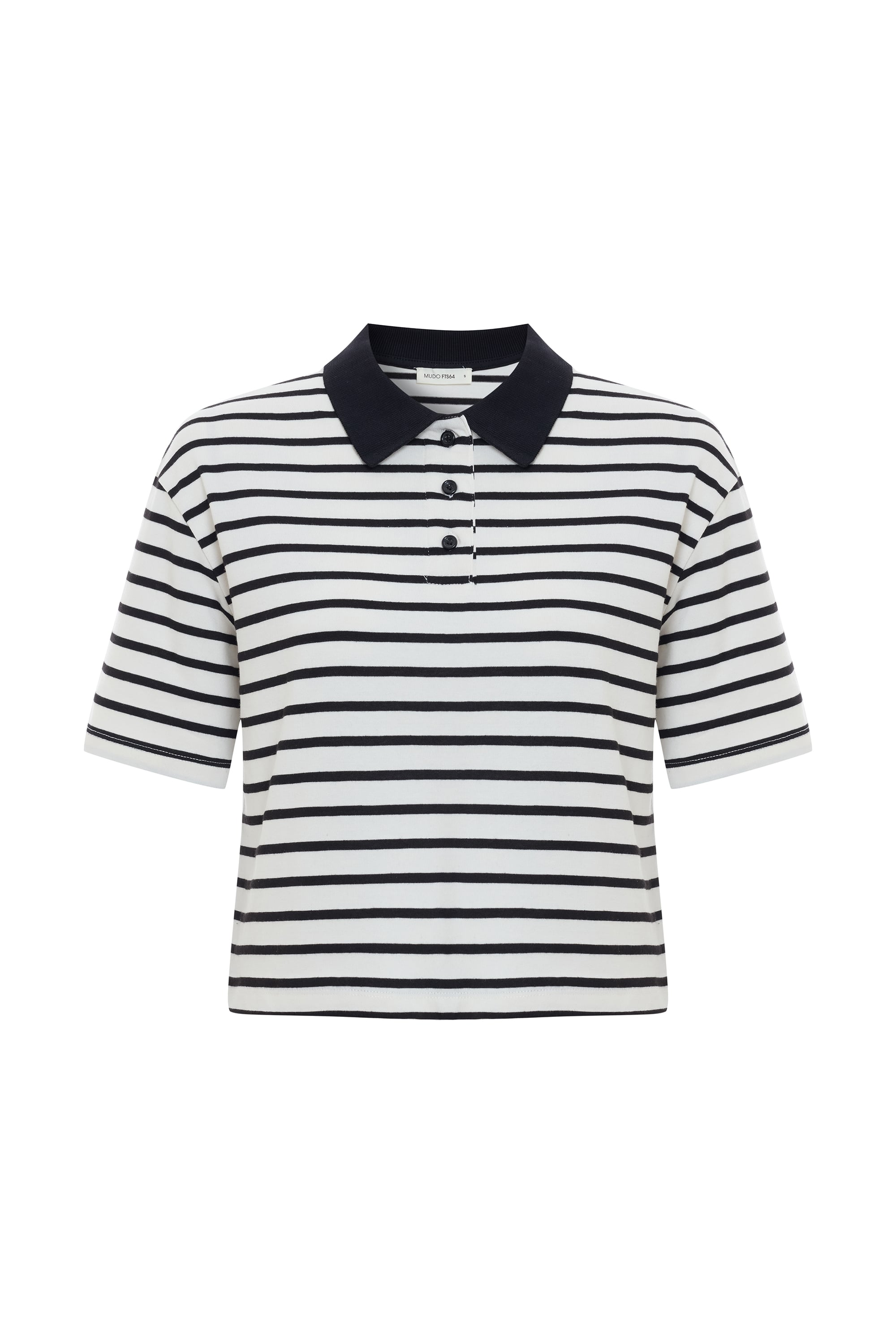 POLO YAKA ÇİZGİLİ CROP T-SHIRT