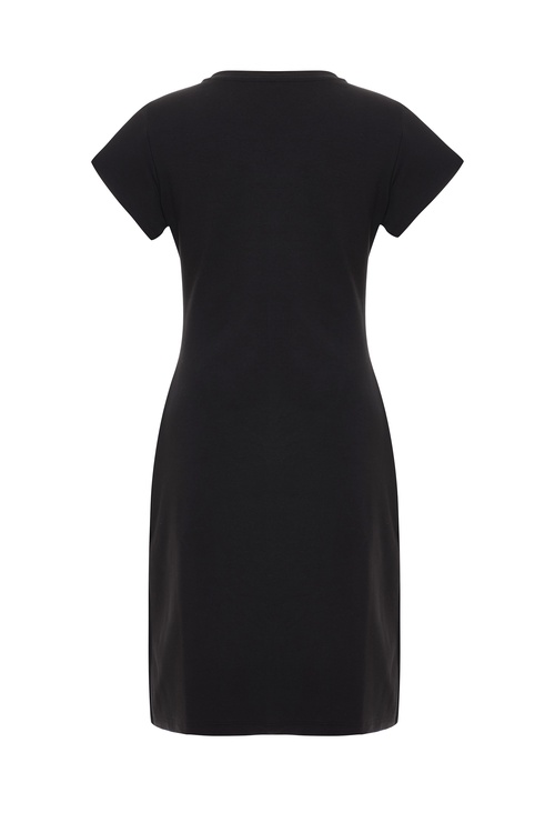  BAĞLAMA DETAYLI KISA KOLLU MİNİ ELBİSE