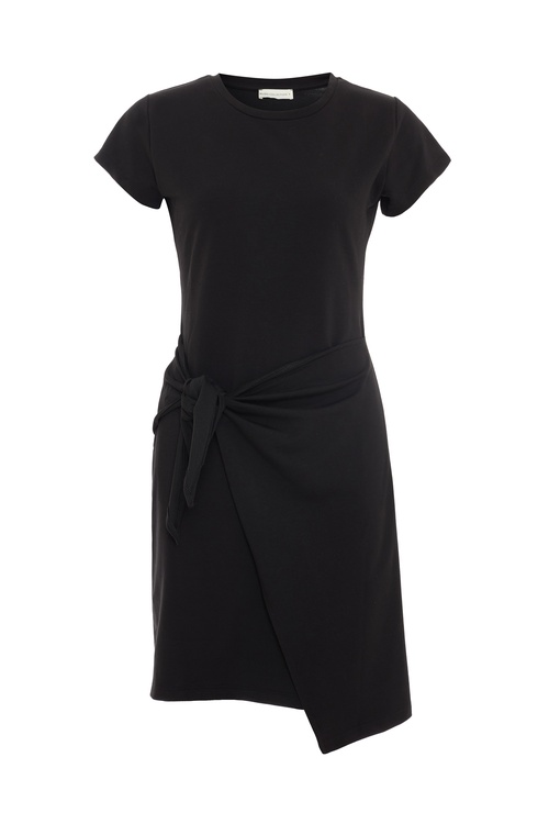  BAĞLAMA DETAYLI KISA KOLLU MİNİ ELBİSE