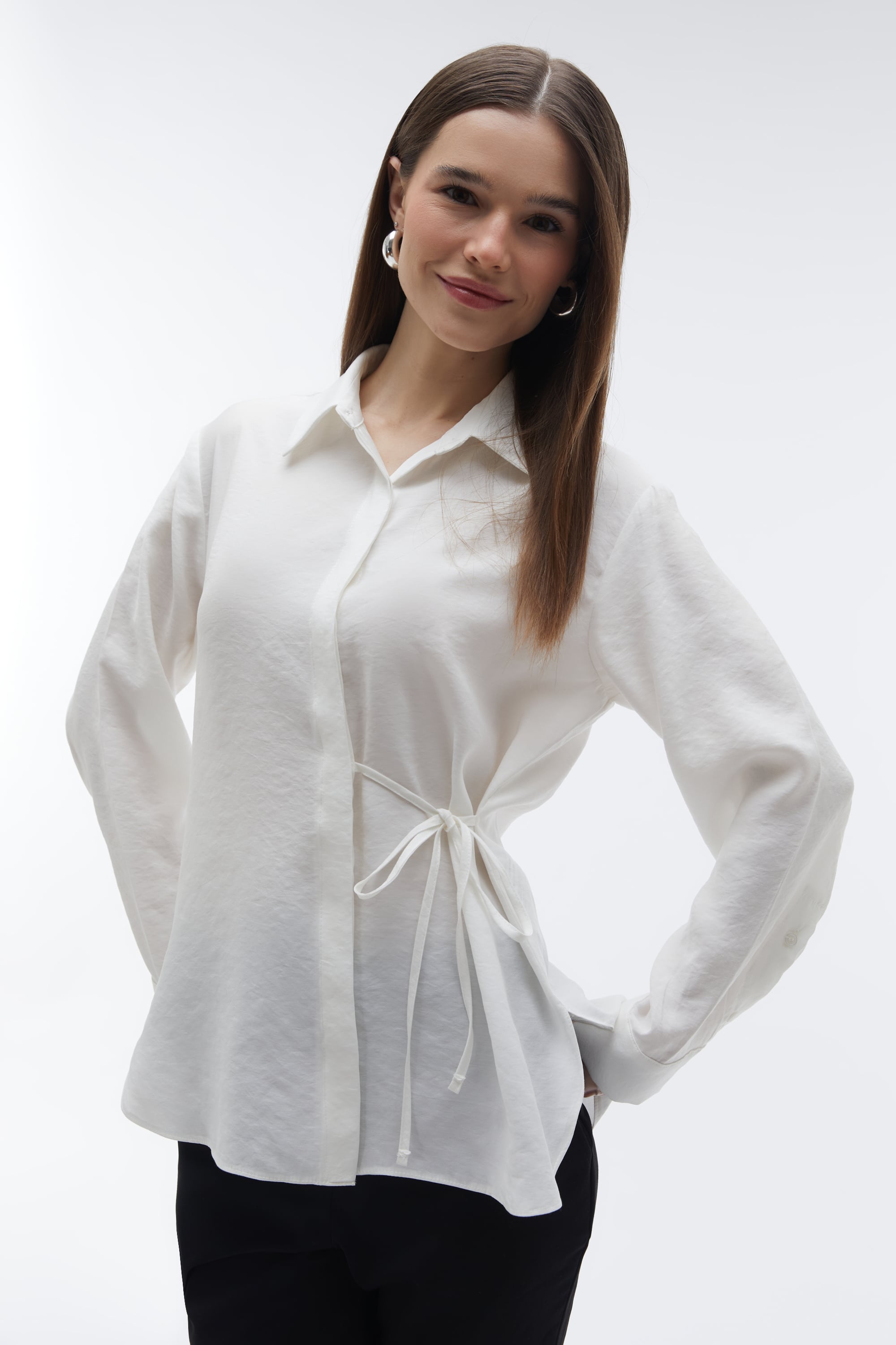 BAĞLAMA DETAYLI MODAL GÖMLEK