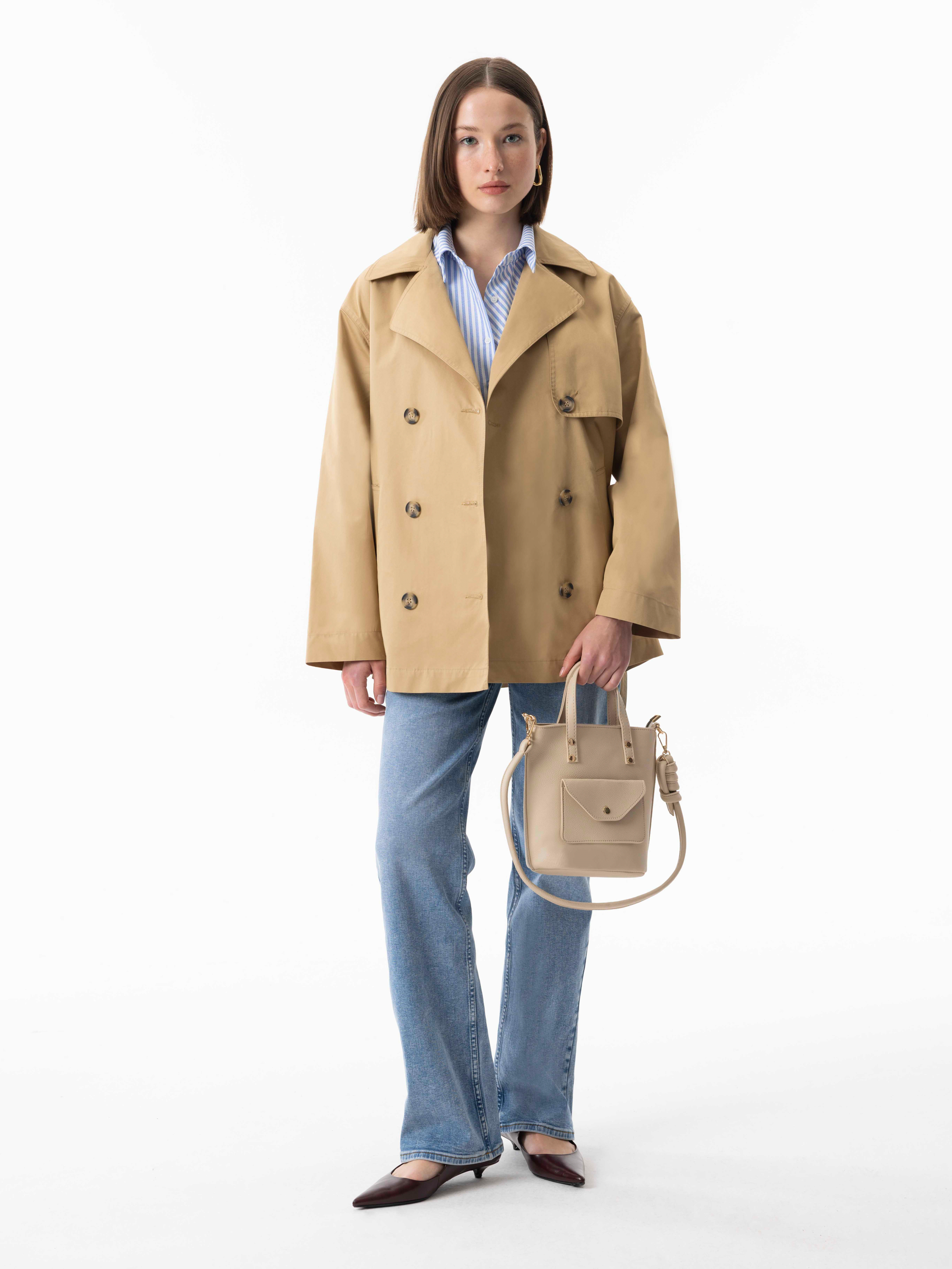 KUŞAKLI KRUVAZE KAPAMA KISA TRENÇKOT