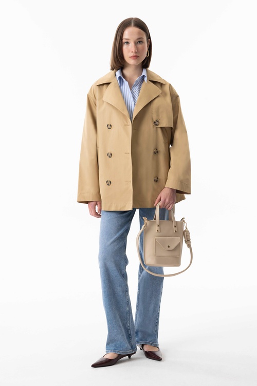  KUŞAKLI KRUVAZE KAPAMA KISA TRENÇKOT