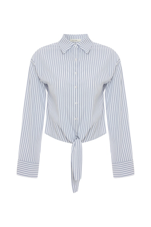  ÇİZGİLİ UZUN KOLLU GÖMLEK GÖRÜNÜMLÜ BAĞLAMALI BLUZ