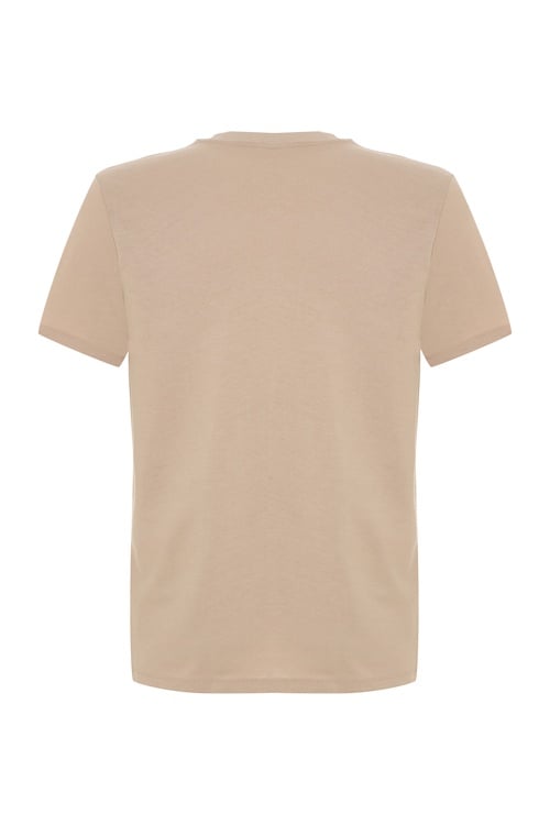  Erkek Bej Rengi Bisiklet Yaka Loose Fit Kısa Kollu T-Shirt