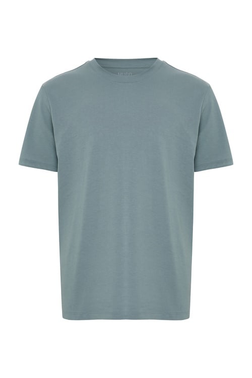  Erkek Mavi Bisiklet Yaka Loose Fit Kısa Kollu T-Shirt