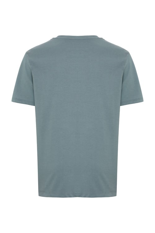  Erkek Mavi Bisiklet Yaka Loose Fit Kısa Kollu T-Shirt