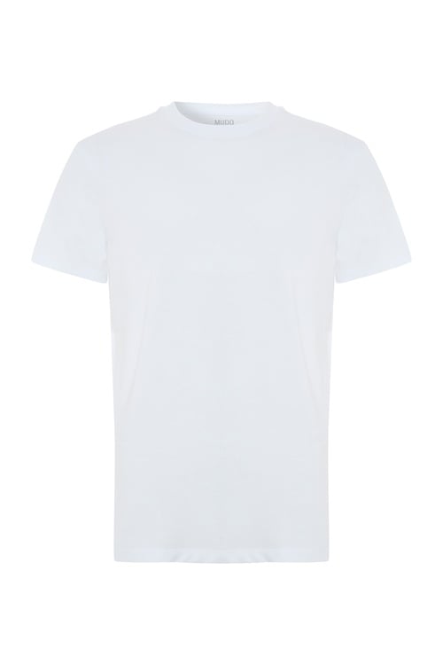  Erkek Beyaz Bisiklet Yaka Loose Fit Kısa Kollu T-Shirt