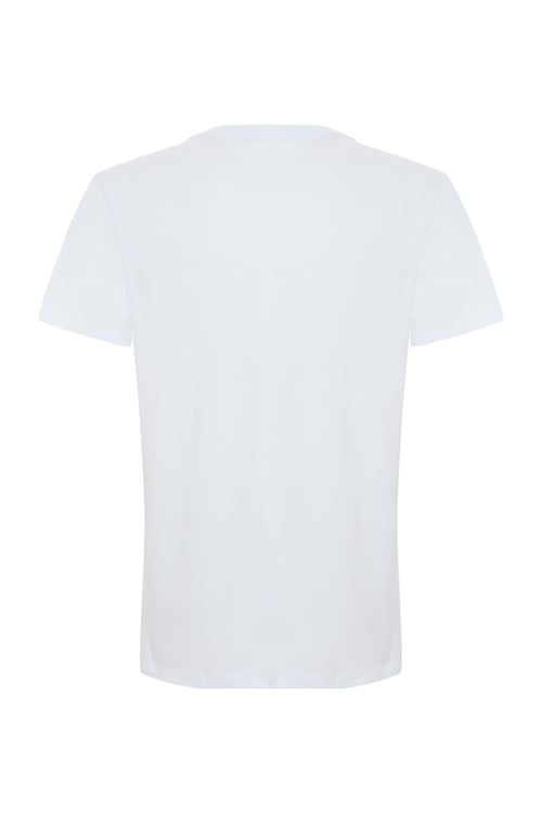  Erkek Beyaz Bisiklet Yaka Loose Fit Kısa Kollu T-Shirt