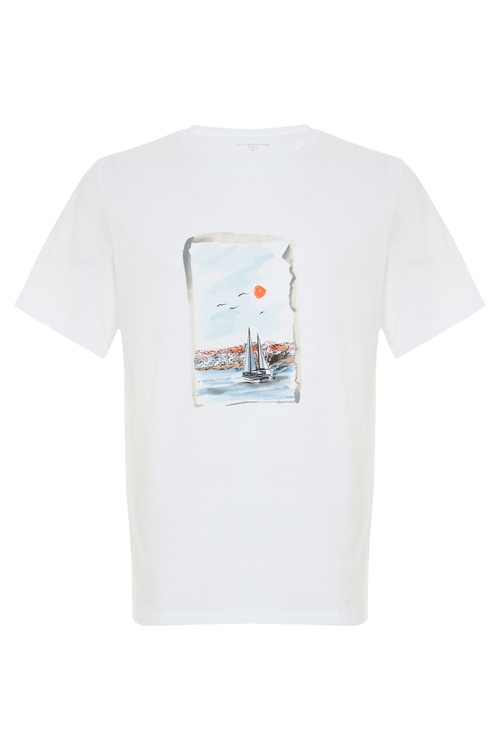  BASKILI BİSİKLET YAKA KISA KOLLU T-SHIRT