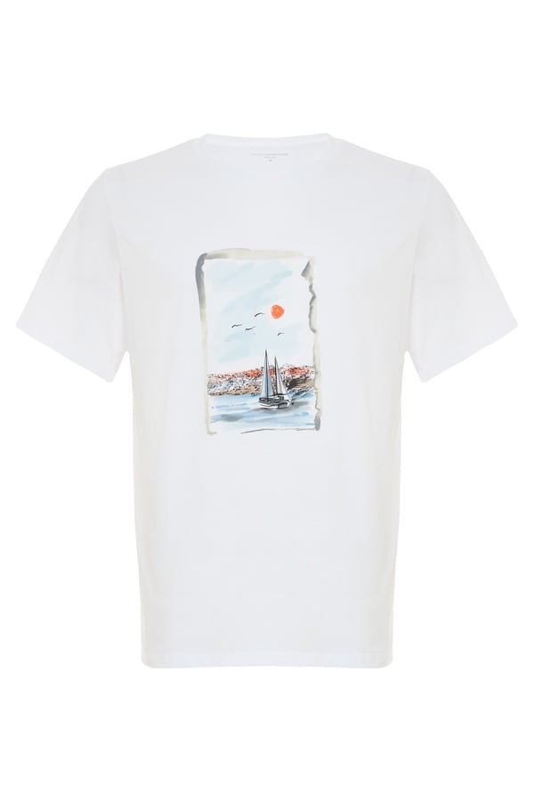 BASKILI BİSİKLET YAKA KISA KOLLU T-SHIRT