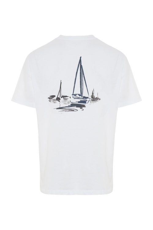  Erkek Beyaz Comfort Fit Baskılı Kısa Kollu T-Shirt
