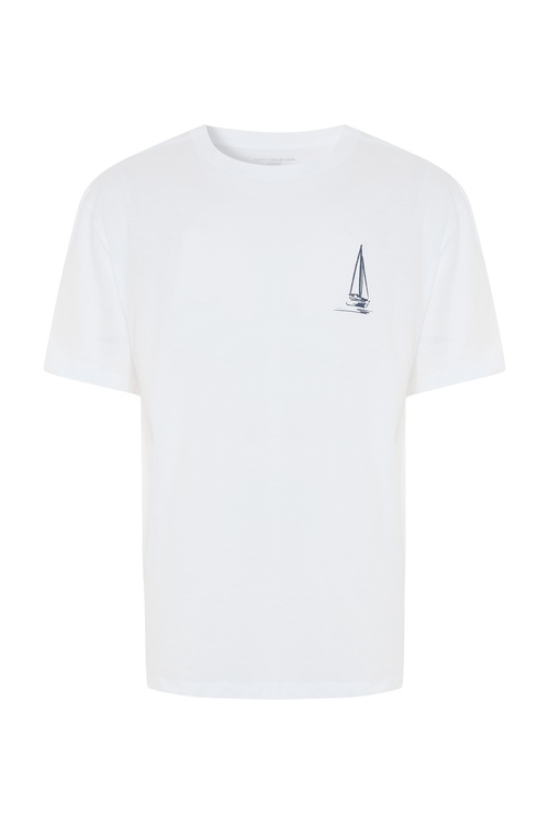Erkek Beyaz Comfort Fit Baskılı Kısa Kollu T-Shirt