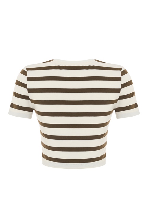  ÇİZGİLİ BİSİKLET YAKA CROP T-SHIRT