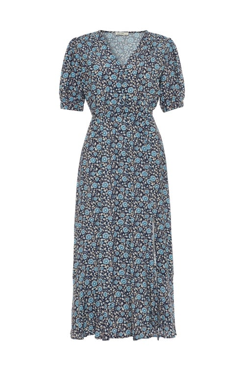  ETNİK BASKILI YIRTMAÇLI MİDİ ELBİSE