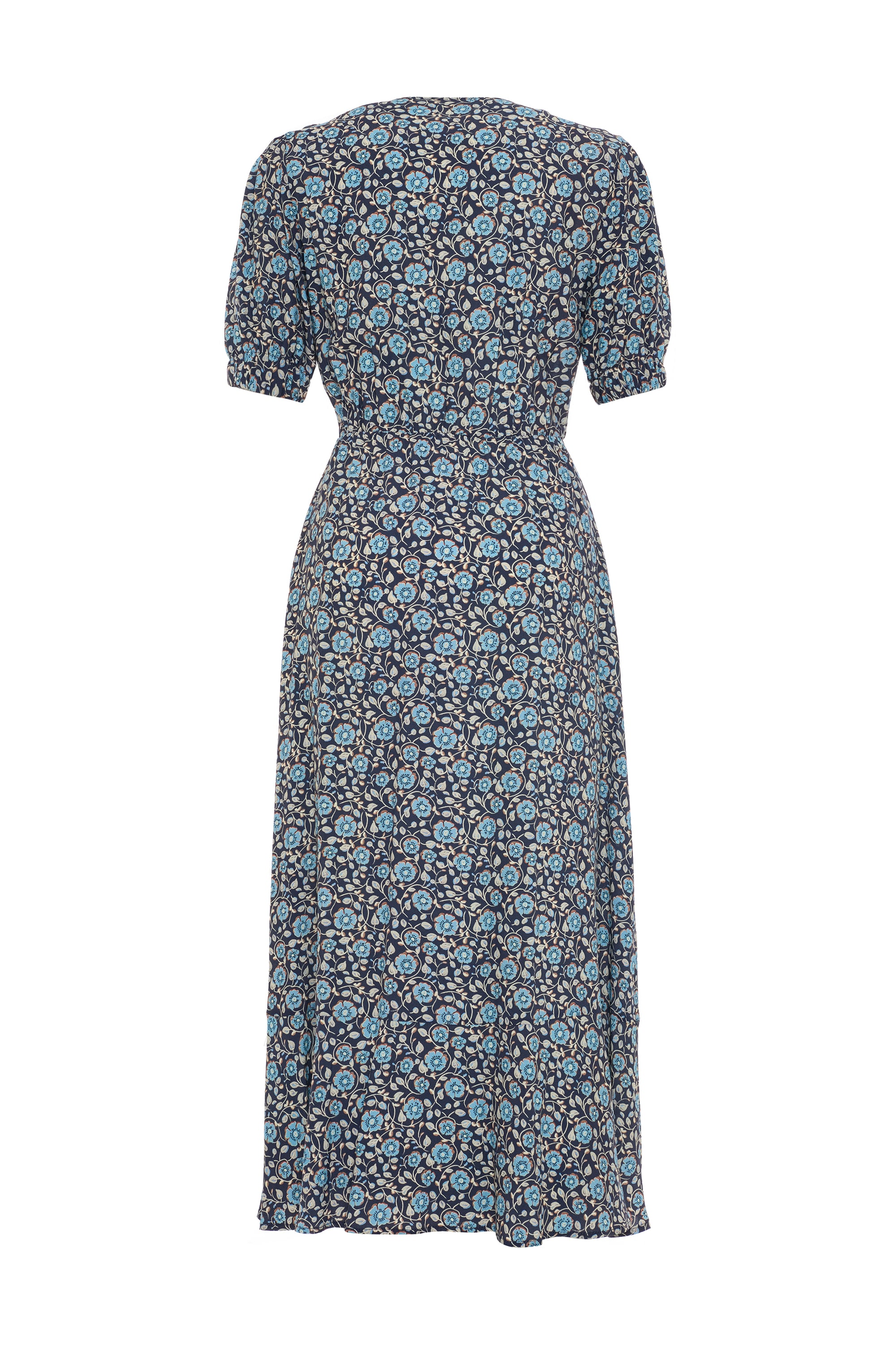 ETNİK BASKILI YIRTMAÇLI MİDİ ELBİSE