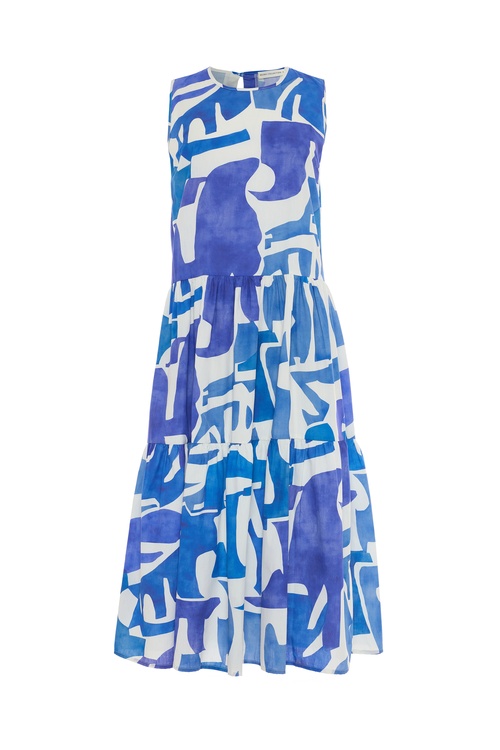  BASKILI KOLSUZ KLOŞ MİDİ ELBİSE