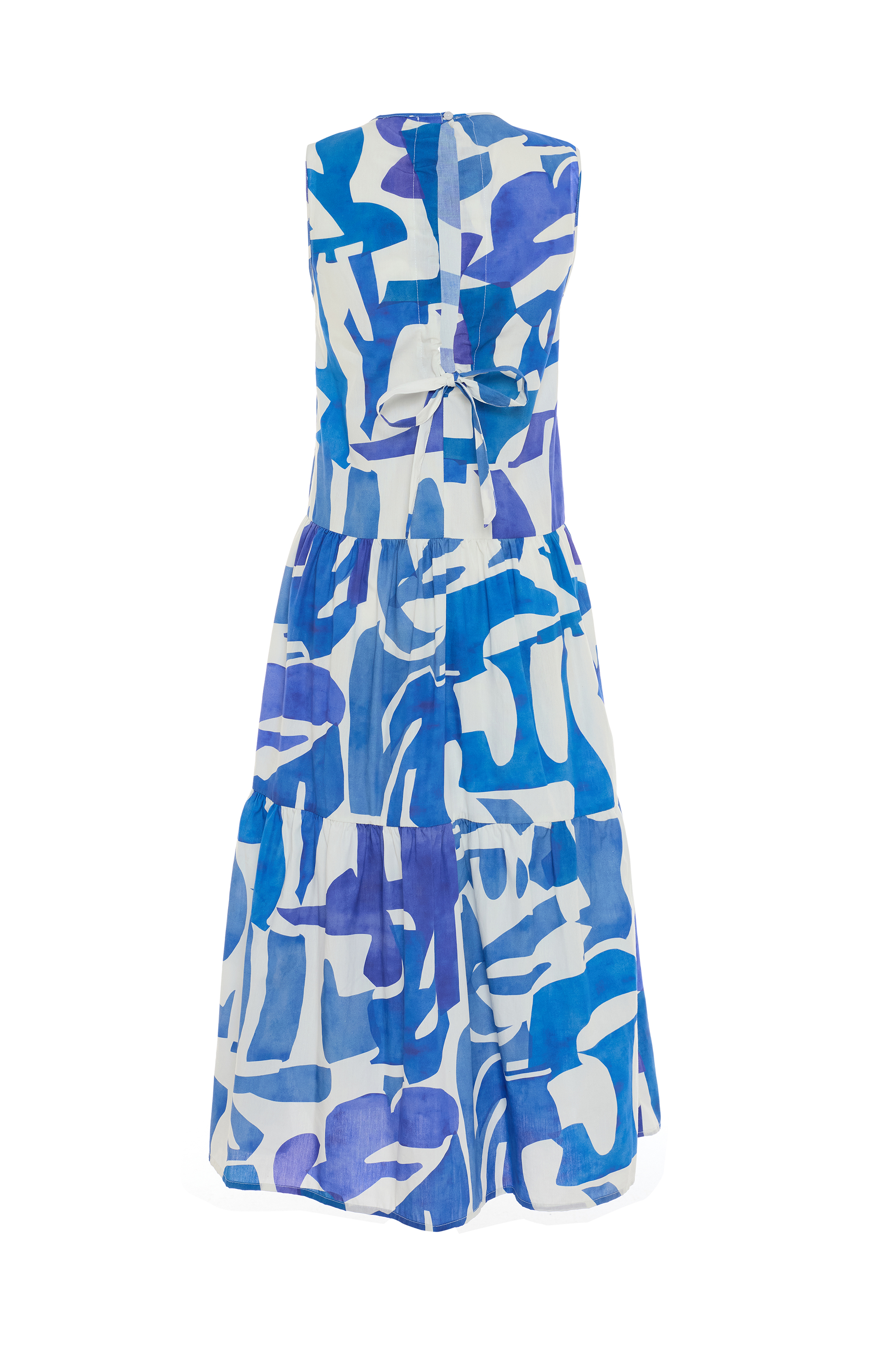 BASKILI KOLSUZ KLOŞ MİDİ ELBİSE