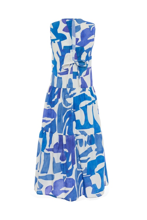  BASKILI KOLSUZ KLOŞ MİDİ ELBİSE