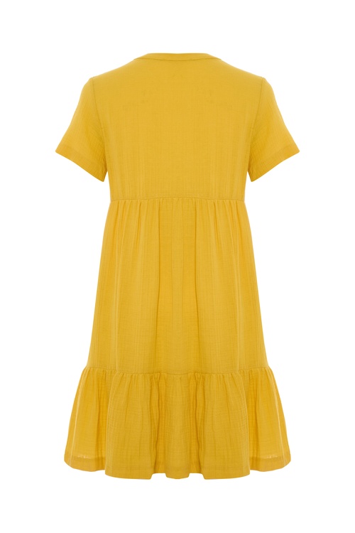  V YAKA KISA KOLLU MİNİ KLOŞ ELBİSE