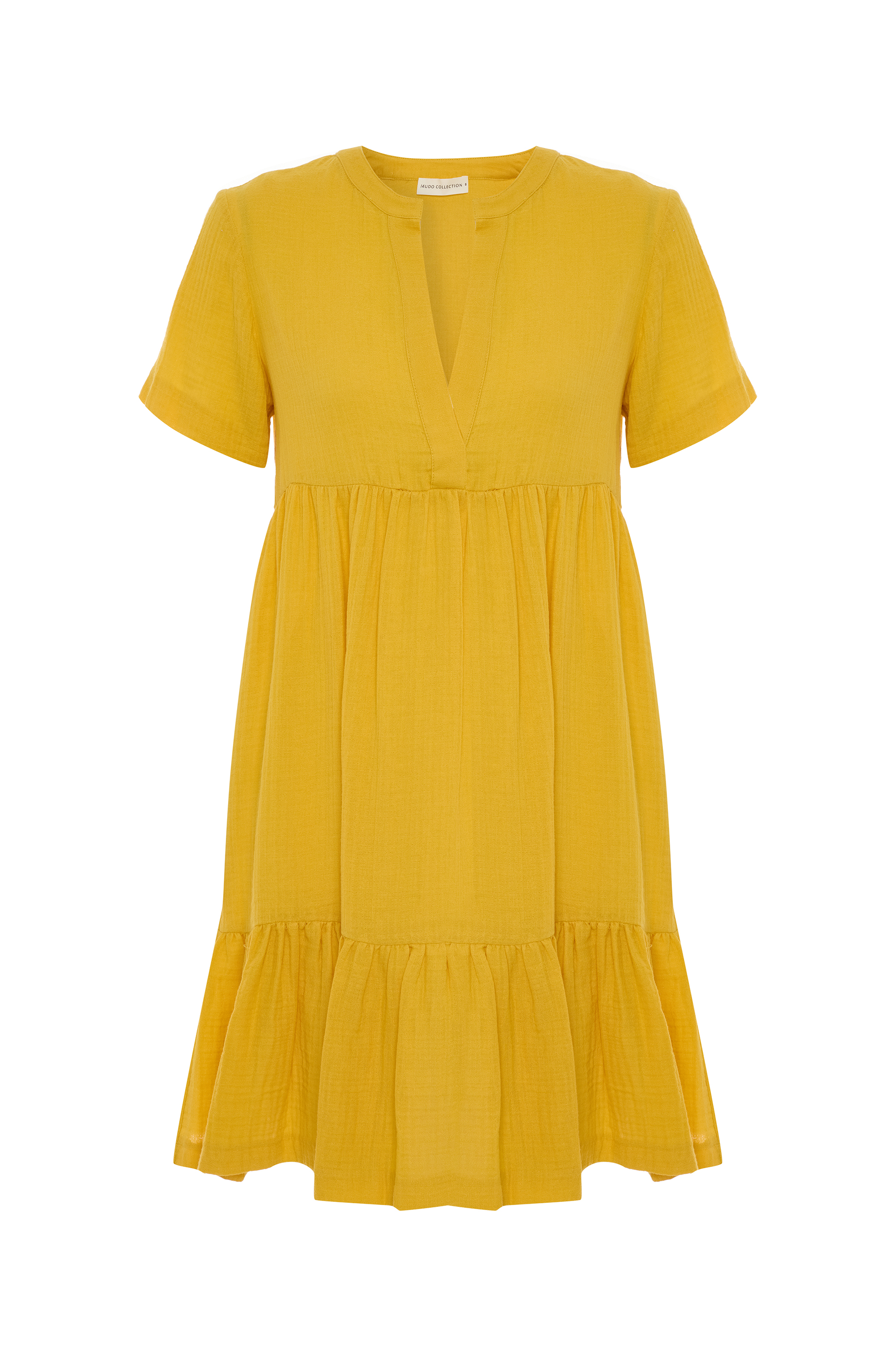 V YAKA KISA KOLLU MİNİ KLOŞ ELBİSE