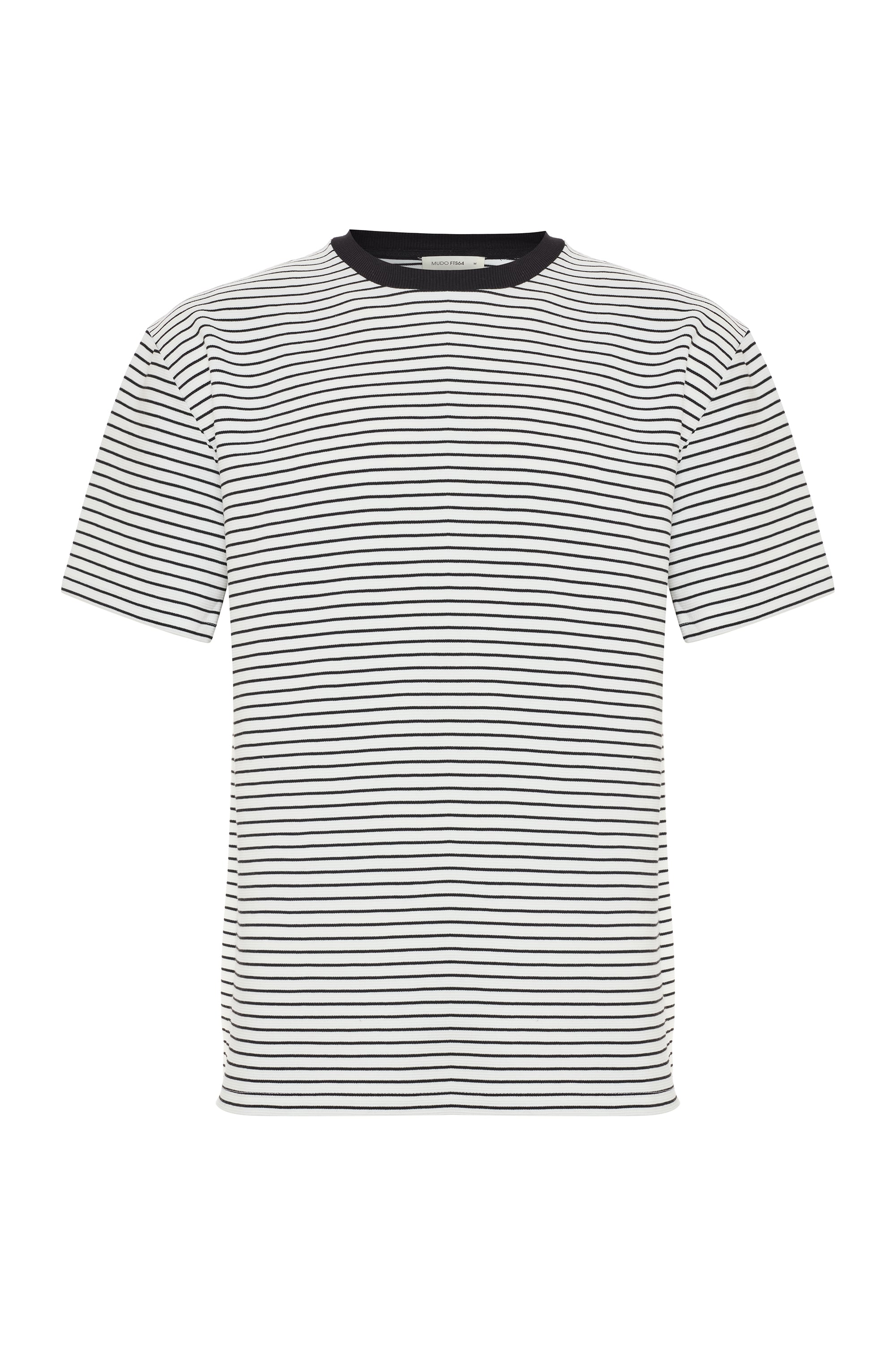 Erkek Beyaz Çizgili Bisiklet Yaka Oversize T-Shirt