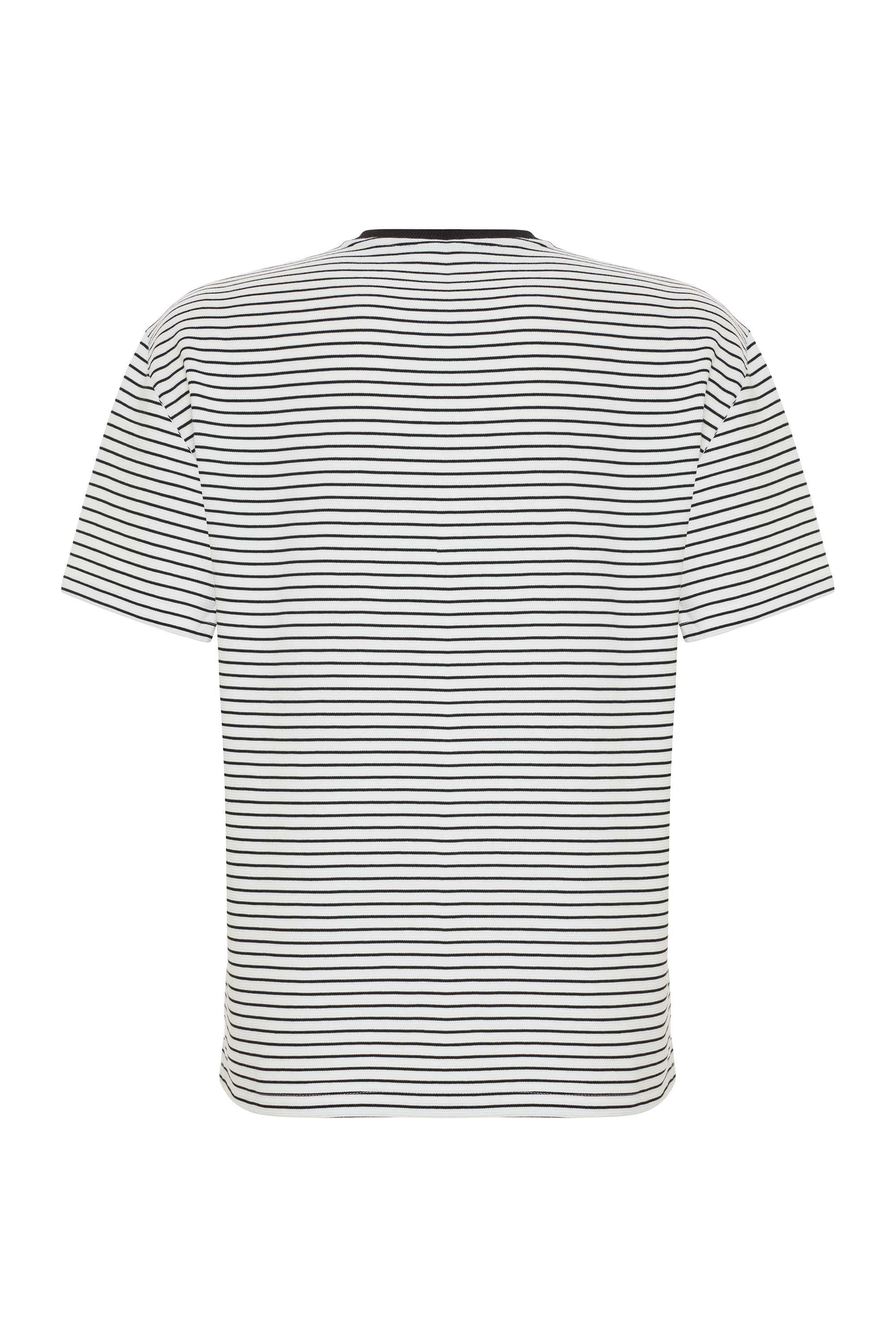 Erkek Beyaz Çizgili Bisiklet Yaka Oversize T-Shirt