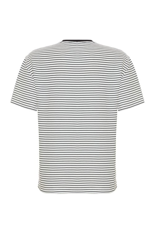  Erkek Beyaz Çizgili Bisiklet Yaka Oversize T-Shirt
