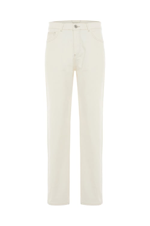 Erkek Kırık Beyaz Straight Fit Pantolon