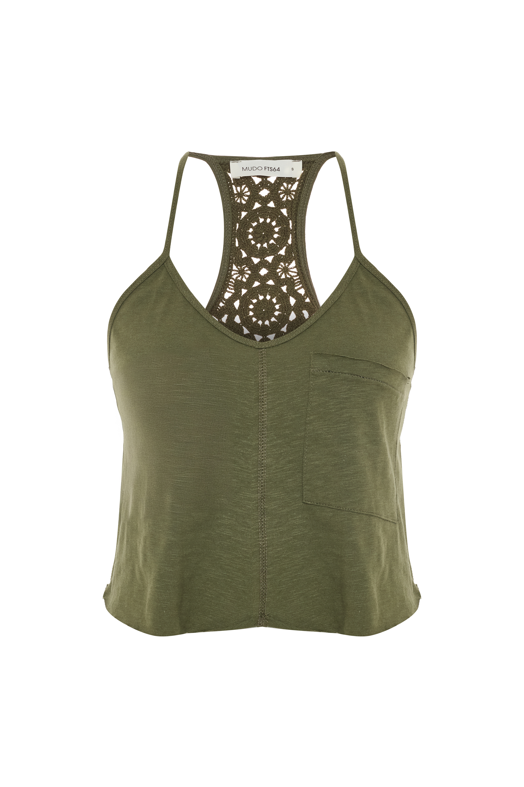 DANTEL DESENLİ KOLSUZ CROP BLUZ