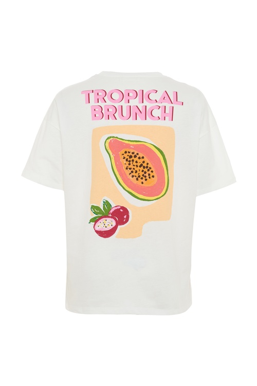  LOOSE FIT BASKILI BİSİKLET YAKA T-SHIRT