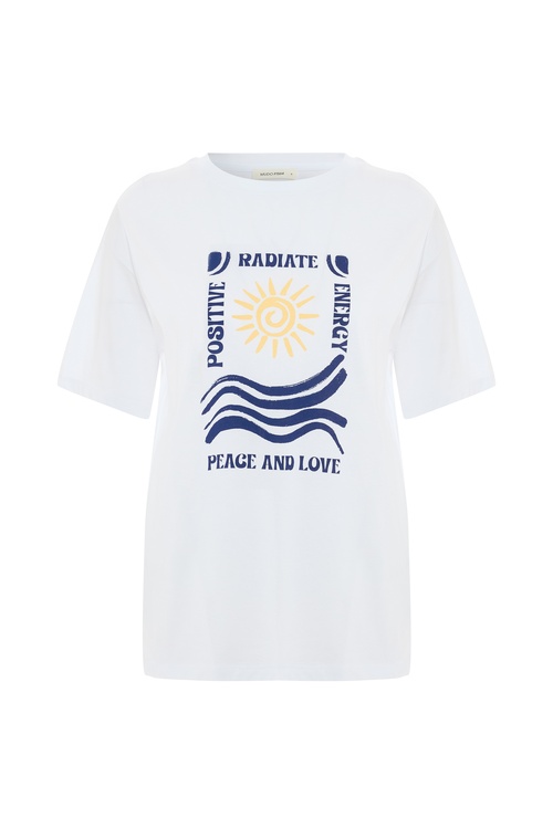  LOOSE FIT ETNİK BASKILI BİSİKLET YAKA T-SHIRT