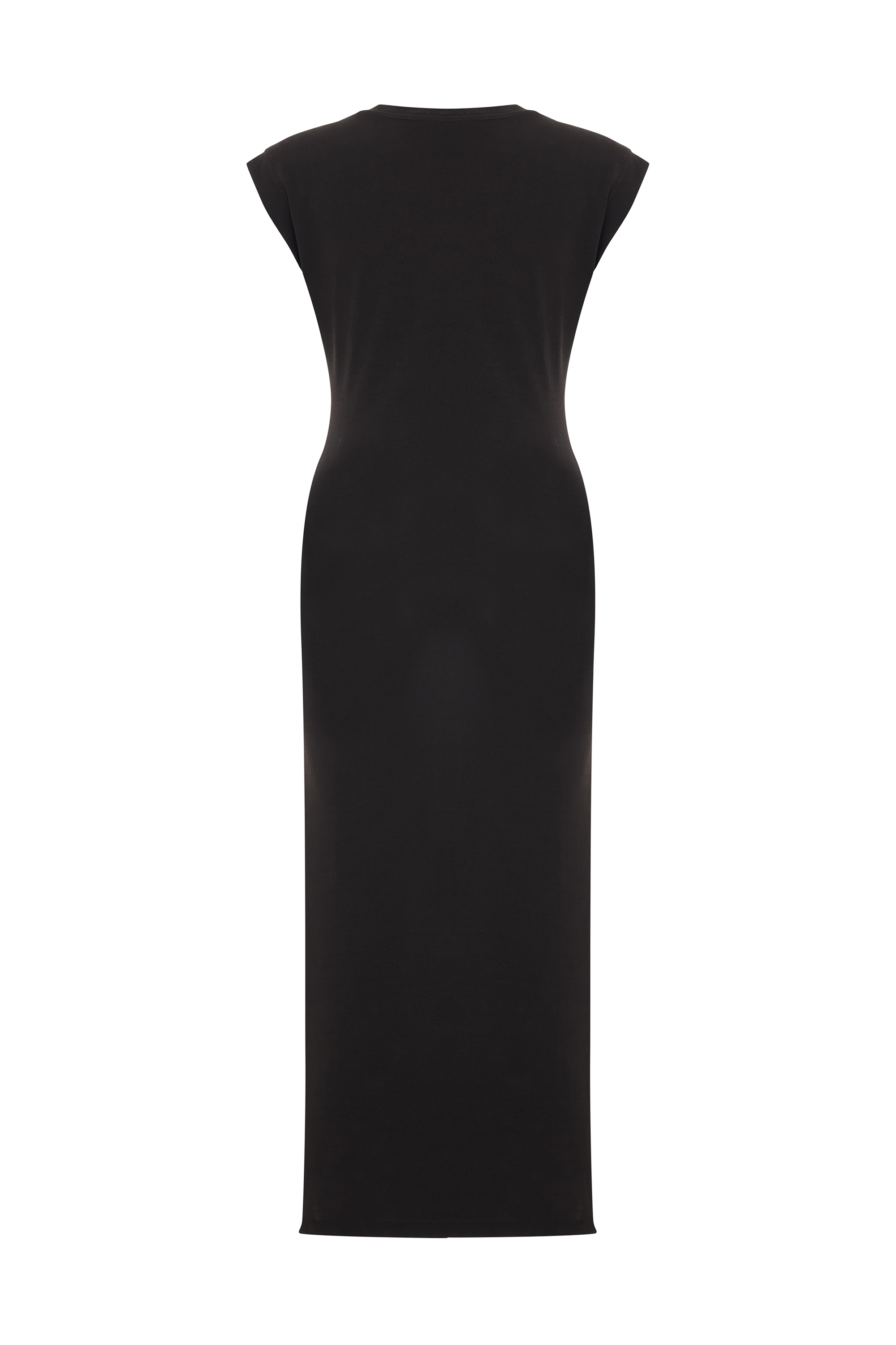 KISA KOLLU YIRTMAÇLI DAR MİDİ ELBİSE