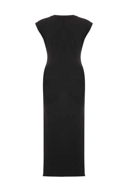  KISA KOLLU YIRTMAÇLI DAR MİDİ ELBİSE