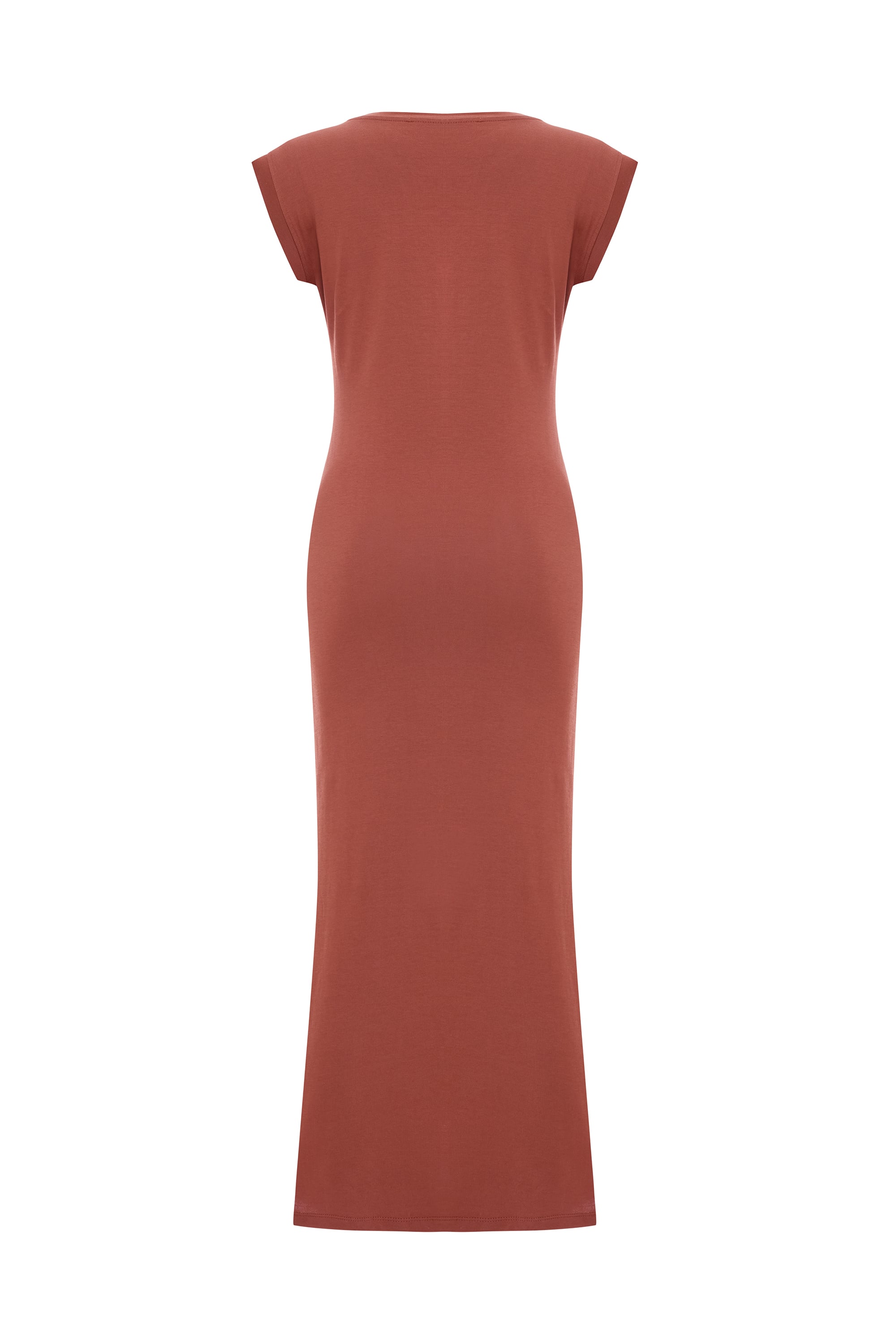 KISA KOLLU YIRTMAÇLI DAR MİDİ ELBİSE