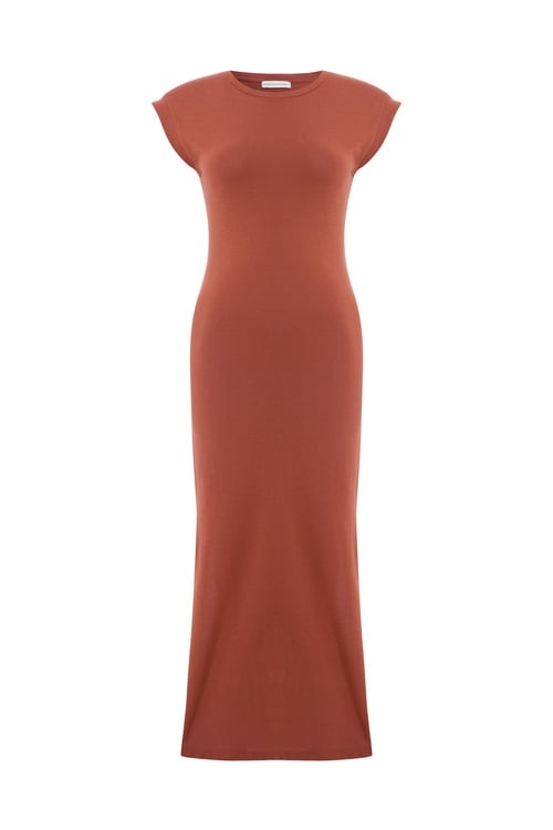  KISA KOLLU YIRTMAÇLI DAR MİDİ ELBİSE