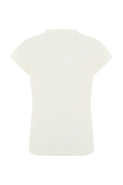 Kadın Ekru Dik Yaka Kısa Kollu T-Shirt