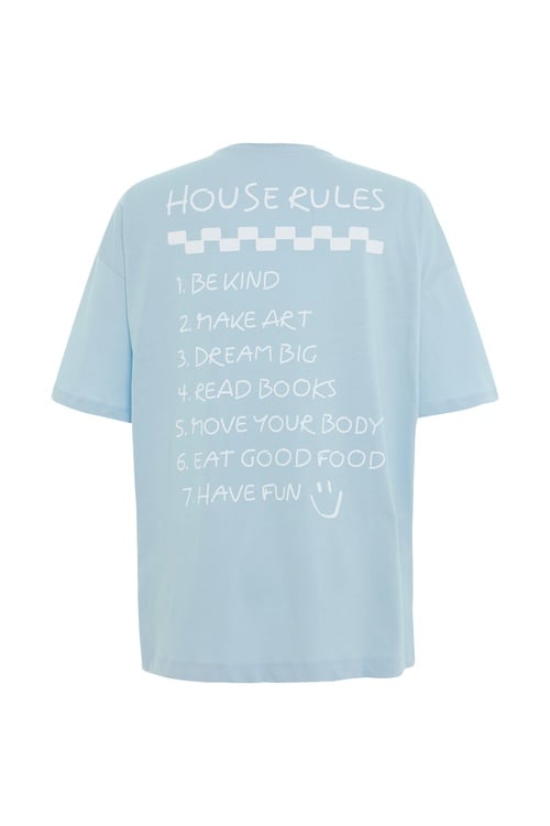 LOOSE FIT BASKILI BİSİKLET YAKA T-SHIRT